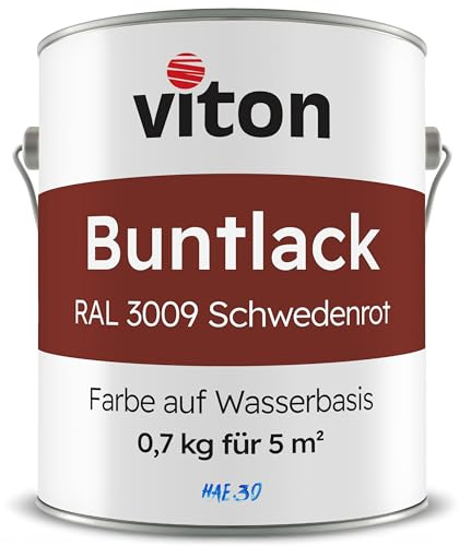 Viton Buntlack 0,7 Kg Schwedenrot - Seidenmatt - Wetterfest für Außen und Innen - 3in1 Grundierung & Lack - HAE 30 - Farbe auf Wasserbasis für Holz, Metall & Fliesen - Oxidrot RAL 3009