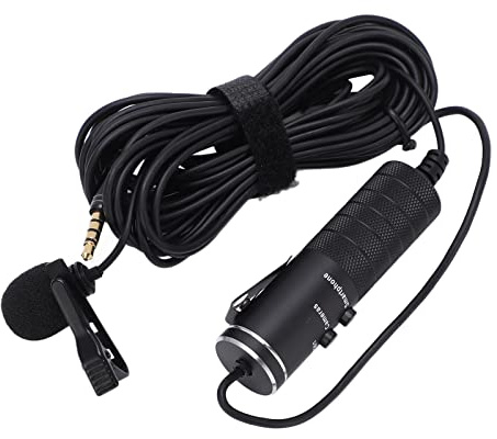 Denash Microfono a Lappa di Condensatore Lavalier per Videacamara DSLR Ricaricabile 6M MIC Audio Omnidirezionale per Interviste, Conferenze, Video