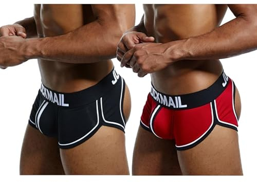JOCKMAIL Boxershorts Herren Baumwolle Slip mit offenem Rücken Atmungsaktiv Bequem Sexy Trunk 2er Pack
