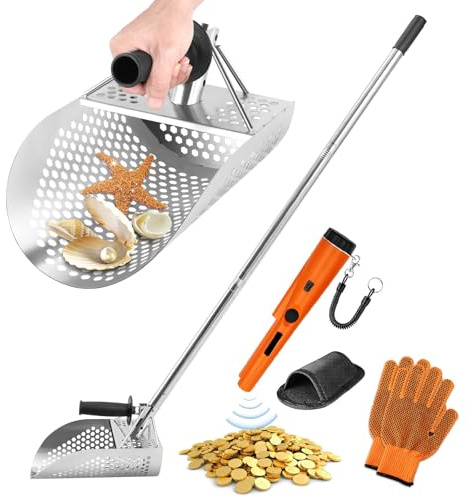 Fuairmee Sand Scoop with Handle&Metal Detector Pinpointer for Metal Detecting, Stainless Steel Detector Accessories, Metal Detector Scoop, Metal Detector Accessoriesfor Beach, Seaside Treasure Hunting