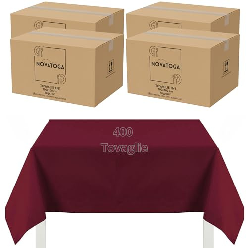 Tovaglie coprimacchia monouso Bordeaux TNT 100x100 cm resistenti tipo stoffa alta grammatura 48gr tovagliati festa ristorante pizzeria agriturismo trattoria copritavolo usa e getta impermeabili (400)