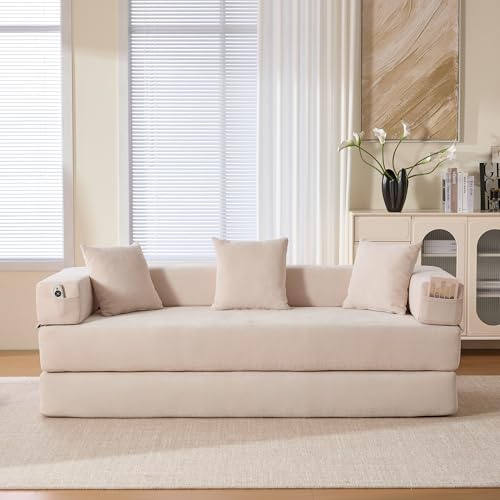 Sofá modular de chenilla con bloque, muy suave, se puede combinar libremente con bolsillos laterales para almacenamiento y base antideslizante, para salón, zona de juegos o bricolaje (beige)