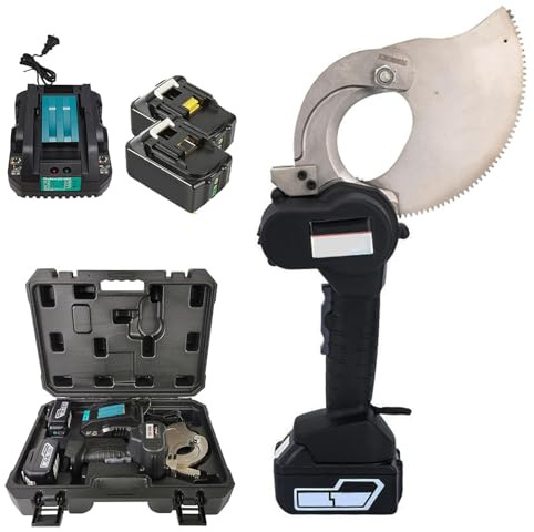 Cordless Electric Wire Cutter, Ratchet Cable Shears with 2 Rechargeable Batteries & Toolbox, for Aluminum Copper & Armoured Cable