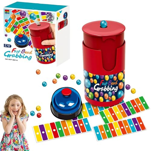 Reaktions-Bingo - Das spaßige Familienspiel, Farbabstimmungsspiel Bingo Spiel, Schneller Perlenfang-Spiel mit 90 Perlen, 6 Karten, 1 Glocke und Perlendose, Lustige Bingo Spiel für Erwachsene Kinder