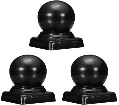 sourcing map 3Pcs 2x2in Fence Post Caps, Decorative Ball Top Dome Iron Deck Post Cap Cover Waterproof Fit for Outdoor Square Metal Wood Fence Deck Mailbox Patio, Black