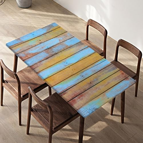 Morbuy Impermeabile Tovaglia Rettangolare con Bordo Elastico, Copritavolo Rettangolare con Elastico Tovaglie Esterno Antimacchia per Giardino, Picnic e Feste (Legno colorato 7,90x200cm)