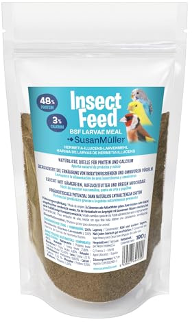 Susan Müller Farina di larve di mosca soldato nera per uccelli (farina di insetto) – Snack naturale ricco di proteine e calcio – per canarini, jigger e parrocchetti – Sacchetto con zip da 190 g