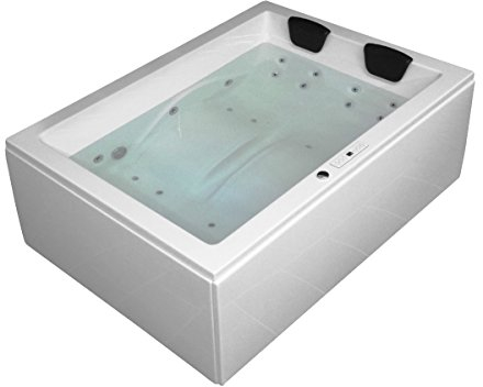 Supply24 since 2004 Whirlpool Badewanne Olymp Profi – Luxus Whirlpool für 2 Personen mit 24 Massagedüsen, LED, Ozon & Bluetooth-Radio (Weiß, 190x140 ohne Armaturen rechte Eckmontage)
