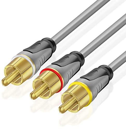 TNP Cinch AV Kabel, 3 RCA Kabel - 1m, Video Audio Chinchkabel, Composite 3x Cinch auf 3x Cinch-Stecker für Stereoverstärker, Heimkino, Fernsehen, DVD/Blu-Ray Player, Hi-Fi Anlagen