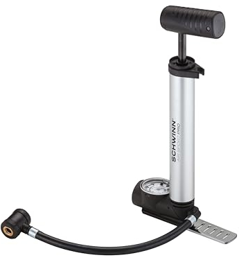 Schwinn Air Sport Pro Fuß zu Boden Rahmenpumpe mit Manometer, passend für Schrader-und Presta-Ventile Fahrradpumpe, Silber, One Size