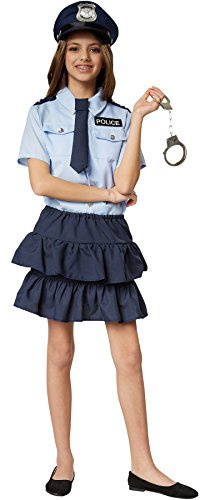 dressforfun 900268 - Mädchenkostüm Police Girl, kurzärmeliges Hemd mit Police-Aufnäher und zweistufig Geschnittener Minirock, inkl. Krawatte mit Gummizug (140 | Nr. 301482)