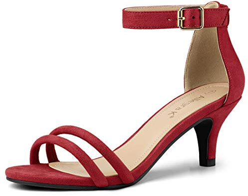 Allegra K Women Kitten Heel Ankle Strap Sandals | Buckle closure, slide straps, 2 5/9 inch heel height, easy to pair with jeans or skirt for a casual look