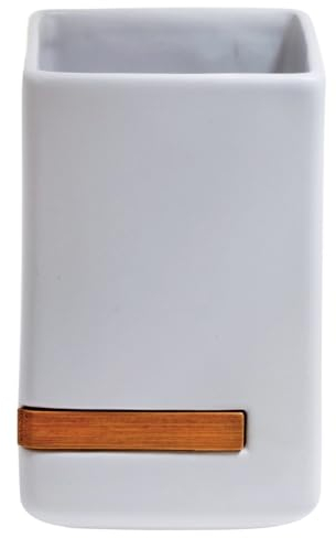 Spirella, Gobelet en Céramique et Bambou Design Oslo, Idéal pour la Maison ou Le Bureau, Élégant et Pratique, Taille Unique, Couleur Blanc, Accessoire de Salle de Bain