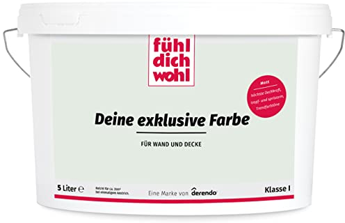 derendo Fühl Dich Wohl Deine Farbe grün, matte grüne Wandfarbe, hohe Deckkraft, verschiedene Grüntöne zur Auswahl (5L, Weissgrün)
