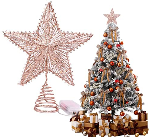 Tangger Estrella de Árbol de Navidad de Cinco Puntas para Decoración de Fiestas y Festivales (25x20.5cm)