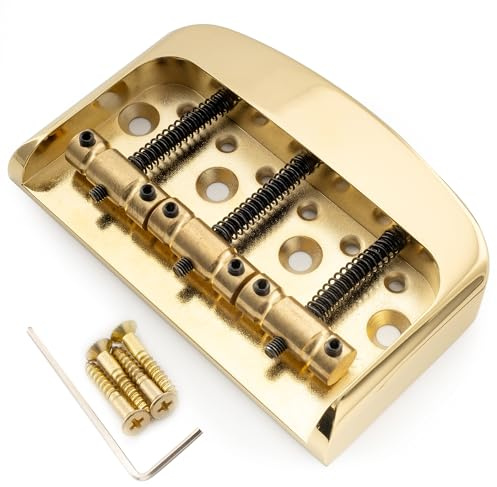 Musiclily Pro Half Size Short Vintage Tele Bridge with Solid Aluminum Alloy Plate and Brass 3-Saddle, Gold