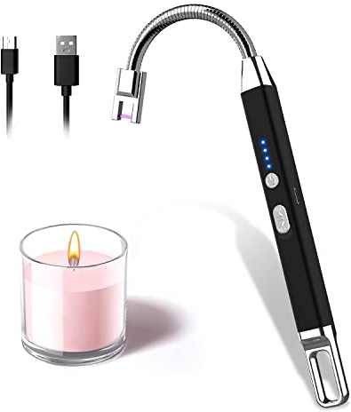 Rouclo Lichtbogen USB Feuerzeug - Aufladbar, Winddicht, Flammenlos - Elektronisches Stabfeuerzeug für Kerzen und Gasherd (Schwarz)