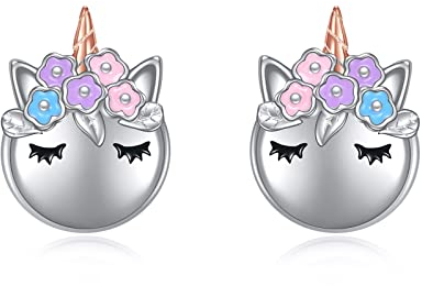 VONALA Einhorn Ohrringe 925 Sterling Silber Einhorn Ohrstecker Schmuck Geschenke für Damen Mädchen Kind (Silber)