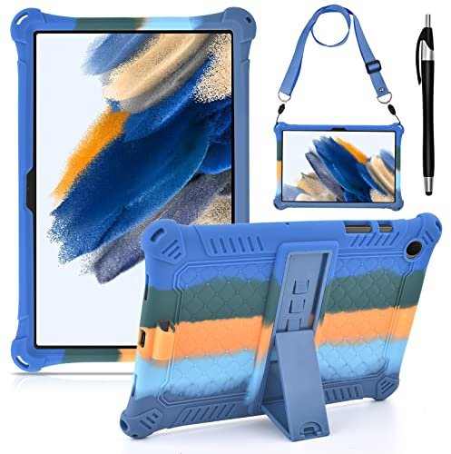 KATUMO Kinder Hülle für Samsung Galaxy Tab A8 10.5 Zoll SMX200 Schutzhülle Silikon mit Schultergurt und Stylus Pen Bumper Wasserdicht Stoßfest Kinderfreundliche Bunt Cover Case für Samsung Tab A8