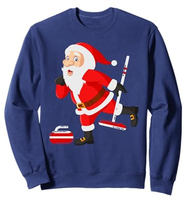 Christmas Santa Funny Curling Stone Broom Winter Sports Xmas Sweatshirt