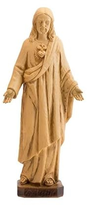 DRW Figurine Sacré-Cœur de Jésus imitant Bois Résine Peint à la Main 20 cm