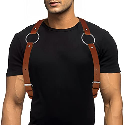 COSYDAYS Men Leather Chest Harness Belt Punk Body Shoulder Harness Ring Adjustable Buckle Straps Club Wear Costume
