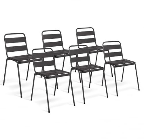IDMarket - Lot de 6 chaises de Jardin Valencia en Acier Gris Anthracite