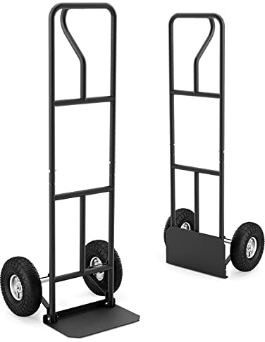 COSTWAY Sackkarre mit P-Griff, belastbar bis 300 kg, Metall Stapelkarre Schwerlast, Transportkarre mit großen Rädern & klappbarer Ladefläche, Transportwagen Handkarre (Modell 2, Schwarz)