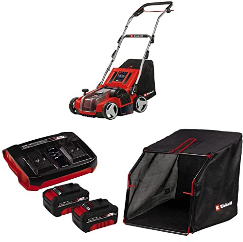Einhell Akku-Vertikutierer-Lüfter GE-SA 36/35 Li Power X-Change (36 V, Brushless, 35cm Messerwalze, 28L Fangsack, einstellbare Arbeitstiefe, inkl. 2x 4,0 Ah Akku,Twincharger und Ersatzfangsack)