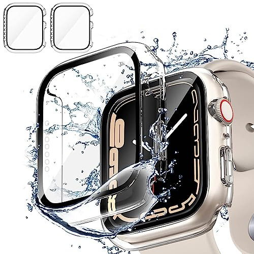Unnderwiss [2 Pezzi] Trasparente Cover per Apple Watch SE/Series 6 / Series 5 / Series 4 40mm con Vetro Temperato,Copertura Completa Custodia Rigida HD Clear Pellicola Protettiva (40mm)