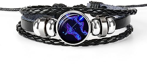 LODMLOER Bracelet Sagittaire 12 Constellation - Bracelet Homme Signes Du Zodiaque En Cuir, Bracelets À Breloques Bélier Poissons Verseau Lion Scorpion Balance Gémeaux Bijoux, Sagittaire