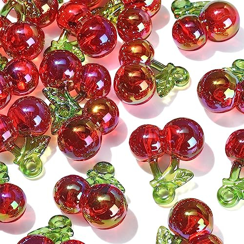 UR URLIFEHALL 20 Stück Kirsch-Acryl-Charms, 3D-Obst-Lebensmittel, baumelnde Perlen, Charms Anhänger für Haarband, Ornament, DIY, Schmuckherstellung, Basteln