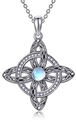 VENACOLY Hexenknotn Kette 925 Sterling Silber Mondstein/Moosachat/Opal/Türkis/Abalone Muschel Hexen Anhänger Halskette Hexenknoten Schmuck Geschenk für Damen
