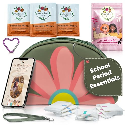to Go Periodenbeutel – 16-teiliges Set für die erste Periode für Mädchen 9–12 – Aufbewahrungstasche für Damenbinden – Periodenbeutel – Einlagenbeutel für die Zeit für die Schule – Geschenke für die