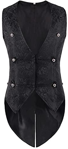Steampunk Herren Jacke Frackweste, Gothic Frack Herren Mantel Weste,Gehrock Herren Mittelalter Viktorianischen Mäntel Lange Vest Smoking für Männer Halloween Kostüm Karneval Party Cosplay Kleidung