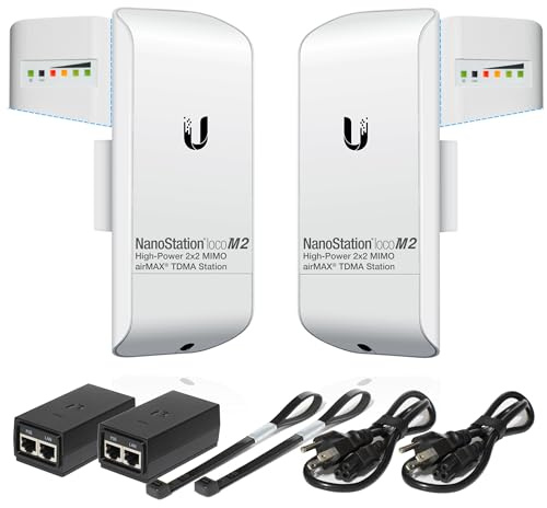 Pre-Configured Bundle of 2 Ubiquiti NanoStation LOCOM2 P2P-2 Units Kit 100% Configured as Network Wireless Bridge for Long Distance Wireless Communications, Plug-and-Play. No Configuration needed.