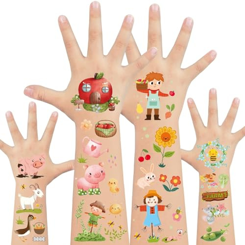 120 styles de stickers animaux de la ferme pour les enfants, animaux tatouages temporaires pour les décorations d'anniversaire de la ferme, animaux de la ferme kit de tatouage pour enfants