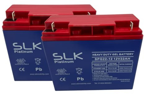 SLK Platinum Mobility Scooter GEL Battery Pair of 2 x 12v 22ah Reliable And long Lasting Replacement Batteries For Electric Scooters And Wheelchairs