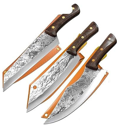 FBITE Cuchillo de Chef chino de Damasco forjado a mano, cuchillo de carnicero de acero inoxidable, navaja afilada for cortar huesos, cuchillo de corte de carnicero