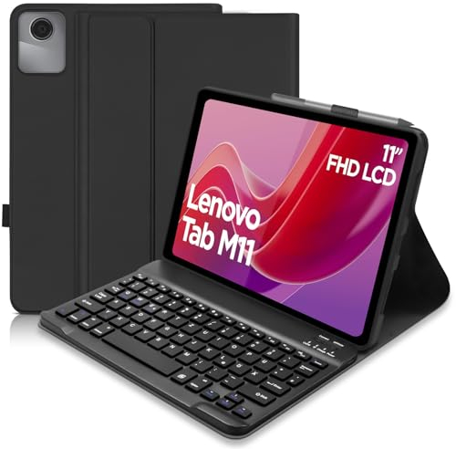 für Lenovo Tab M11 Hülle mit Tastatur, (Deutsches) Tastatur für Lenovo Tab M11 (TB330/TB331) 11 Zoll 2024 - Slim Schutzhülle mit Pen Halter Wireless, Schwarz