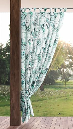 Eurofirany Garden Outdoorvorhäng mit Schlaufenschal- 1 STK. Abnehmbaren Schlaufen, Sonnenschutz Sichtschutz Winddicht Wasserdicht Vorhäng für Pavillon Terrasse Pergola, 155x220 cm, Grüner Aufdruck