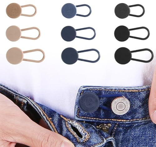 9PCS Button Extender for Trousers, Trouser Waist Extender, Adjustable Women Men Extended Button for Trousers, Dress, Shirts (Black, Blue, Khaki)