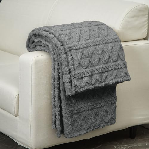 WONGS BEDDING Kuscheldecke Flauschig Decke, Wolldecke 220x240 Wohndecke Warme Sofadecke Lammdecke Rautenmuster Fleecedecke Wolldecke für Bett Couch Blanket, Grau