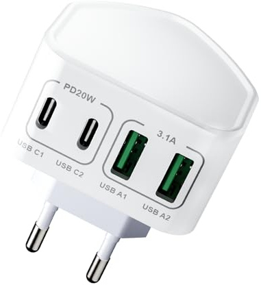 USB C Ladegerät, Zexrow 40W 4 Ports Mehrfach Ladegerät mit USB-C und USB-A, Schnellladegerät Netzteil für iPhone 15 14 Pro Max 13 12 11 SE 2020 XS XR 8 7, Samsung, Handys