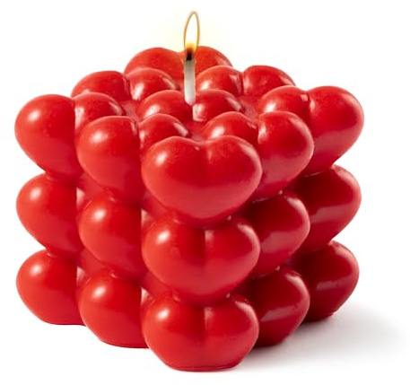 Laffact Heart Shape Candle Berry Scent, Easter Love Red Bubble Candle from Organic Soy Wax in Cube Shape Gift for Her, Bathroom Home Dinner Aesthetic Decor Present for Your Love