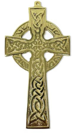 Exclusively Irish Keltisches Wandkreuz, Dreifaltigkeitsknoten und keltischer Knoten, Messing, antikes Messing, Heimdekoration, Einweihungsgeschenk, Souvenir