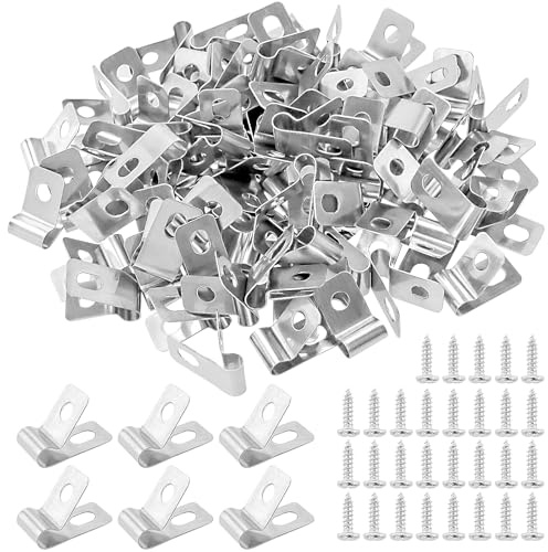 MUKSUET 200 PCS Agricultural Fencing Mounting Clips, R Type Cable Clips, Stainless Steel Wire Mesh Clips with Screws Cable Clips, Silver Wire Clamp for Fixing Wire to Fence or Wall