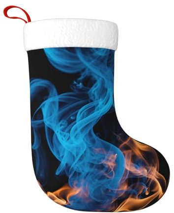 JEJEA Weihnachtsstrümpfe mit blauem Flammenaufdruck, Familie, 45,7 cm, Weihnachtsstrümpfe für Urlaub, Dekoration, Weihnachtsschmuck