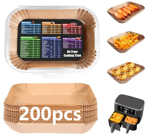200Stück Heißluftfritteuse Backpapier für Ninja Airfryer：Höher Baking Papier für AF400EU AF300EU Ninja Foodi Max Dual Zone Air Fryer - Double Stack Heißluftfritteuse Zubehör - Rechteck 21,8 x 14cm