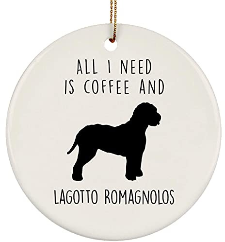 Weihnachtsbaumschmuck 7.3 cm, Ich Liebe Kaffee Und Lagotto Romagnolo Silhouette Weihnachtsanhänger Premium Runde Keramik Ornament Personalisierte Christbaumschmuck Anhänger